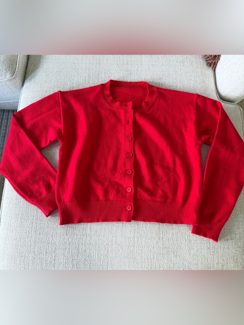 Women’s Red Button-Up Cropped Cardigan Sweater